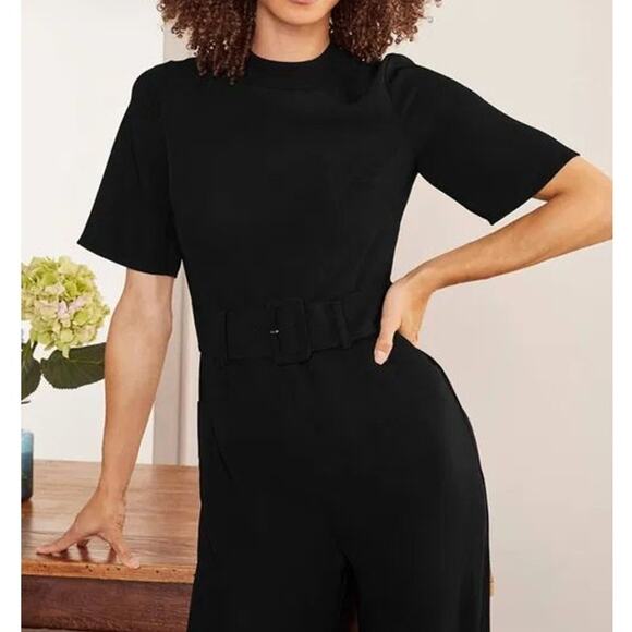 Boden Sophie Belted Mock Neck Wide Leg Jumpsuit 3/4 Sleeve One Piece T0651 - Picture 5 of 9